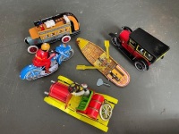 5 x antique style tin wind up toys - 2