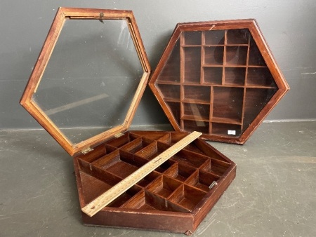 2 x Hexagonal shadow boxes