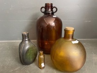 Vintage amber bottles Italian Demi-john Scottish flask