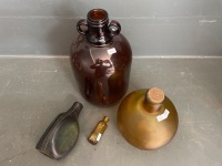 Vintage amber bottles Italian Demi-john Scottish flask - 2