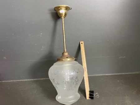 Hanging Brass Lamp with Smoke Glass Shade