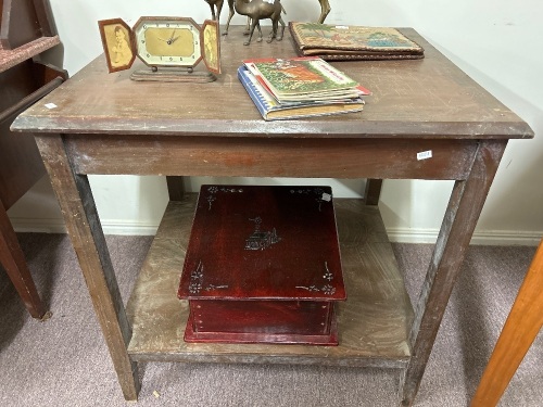 Old Farmhouse Side Table with Under Shelf