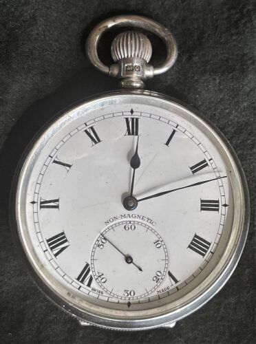 Antique silver keyless pocket watch 1914