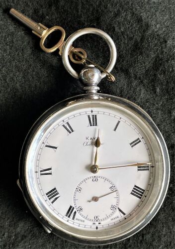 Large antique silver key-wind pocket watch 1913