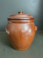 Large Glazed Pottery Bread Crock with Lid