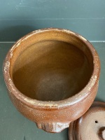 Large Glazed Pottery Bread Crock with Lid - 3