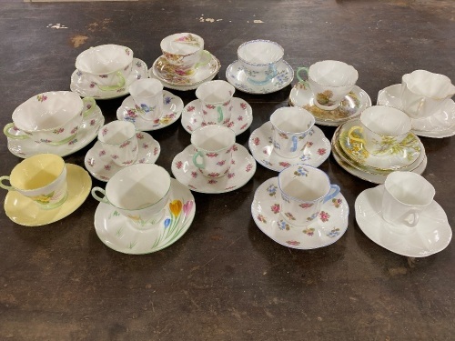 Selection of cups and saucers mainly Shelly England 