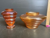 2 Ribbed Marigold carnival bowl and vase