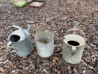 3 Vintage Galvanised Tin Watering Cans - 1 Willow Brand - 2