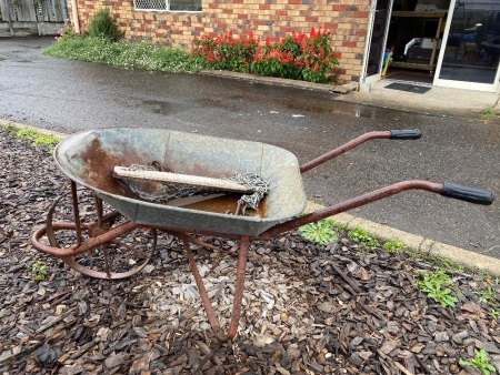 Vintage Kelso Tin/Metal Wheelbarrow + Chain Swing with Wooden Seat