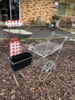 Metal pot plant holder and white metal trolley - 2