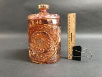 Marigold Carnival Glass Hobster Jar with Lid