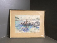 French Port - Mixed Media Painting signed Mark Forrestier