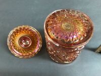 Marigold Carnival Glass Hobster Jar with Lid - 3