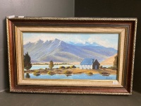 Original Painting of Church of Good Sheppard Lake Tekapo  - Signed R.K Wood