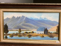 Original Painting of Church of Good Sheppard Lake Tekapo  - Signed R.K Wood - 2