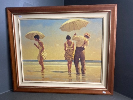 Vintage Beach Scene - Acrylic on Board signed Vetiriana