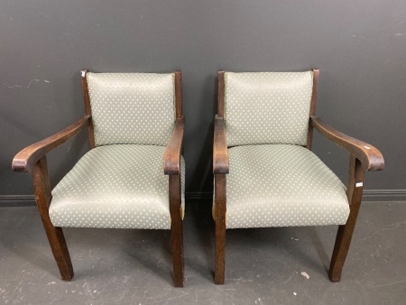 2 Vintage Fabric Upholstered Wooden Armchairs