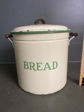 Large enamel bread canister with lid