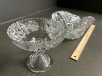 Cut Glass Serving Bowl on Pedestal Compote with Flower Etchings - 3