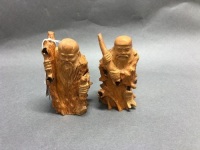 2 Antique Carved Chinese Rootwood Confuscious Figures