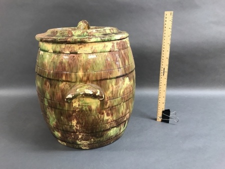 Large Early Colonial Australian Pottery Bread Crock Sponge Painted