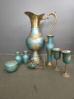 Large Brass Painted Jug, Goblets, Candlestick etc. - 2