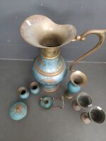 Large Brass Painted Jug, Goblets, Candlestick etc. - 3