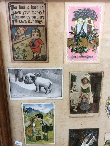 Collection of 18 Antique Framed Greetings & Postcards from USA