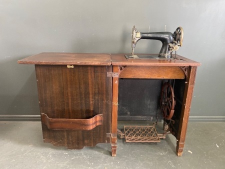 Vintage David Jones Sewing Machine in wooden cabinet