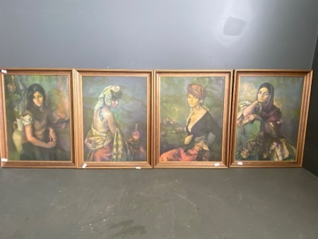 Four Vintage Portrait Prints - one signed Francisco Ribera Gomez