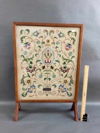 Vintage Finely Embroidered & Timber Framed Firescreen
