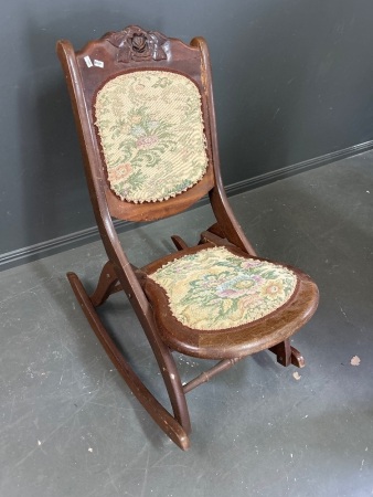 Antique/Vintage Tapestry Wooden Foldable Rocking Chair