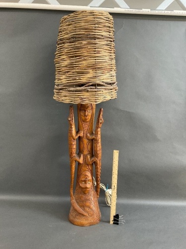 Vintage Carved PNG Lamp with Shade