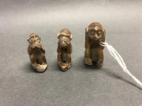 3 Chinese Soapstone Mini Monkeys c1930