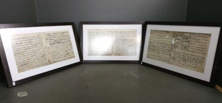 3 x 19th Century Burmese Script Writing Framed/Glazed