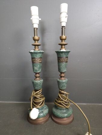 Pair Marble & Brass Lamps