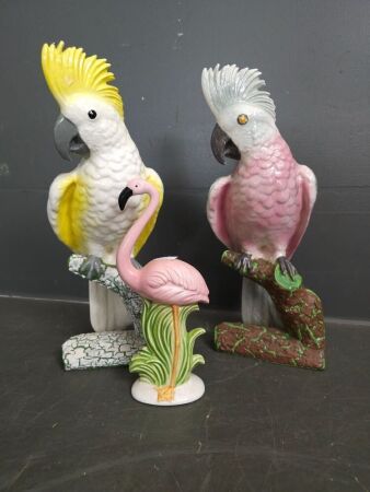 2 Cockatoos & Flamingo Ornaments