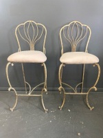 Two Twisted Metal Bar Stools with Cushion Seat