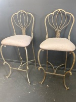 Two Twisted Metal Bar Stools with Cushion Seat - 2