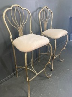 Two Twisted Metal Bar Stools with Cushion Seat - 4