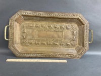 Large Lozenge Shaped Repousse Indian Brass Tray