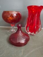 Large Red Murano Vase & Red Goblet