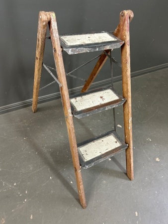 Vintage Wooden Step Ladder with Steel/Rubbed Treads made by Wingate (NSW)