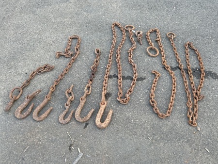 Vintage Collection of Short Chains with Hand Forged Hooks and Rings