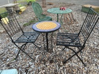 Mosaic and Steel Table with Folding Chairs - 2