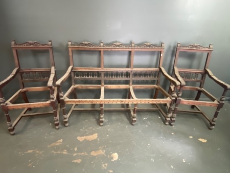 German Three Seater Lounge with Two Chairs for restoration