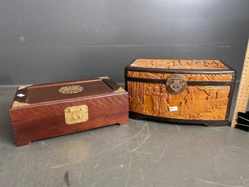 Two Hand Carved Asian Jewel Boxes