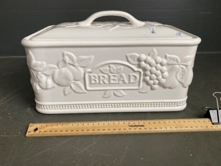 Large White Ceramic Rectangular Bread Crock