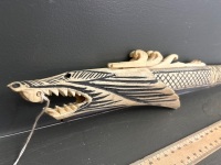 Carved and Incised Bone Blowpipe in the shape of a Dragon - 2